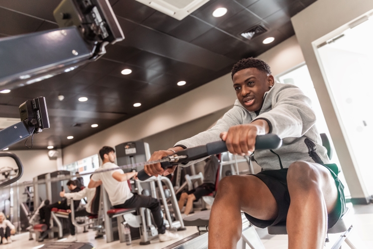 Student in the college gym