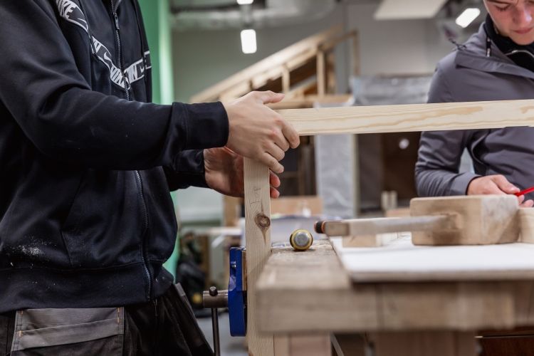 Student working on a carpentry project