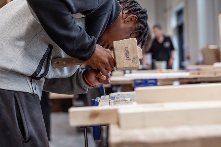 Student working on a carpentry project