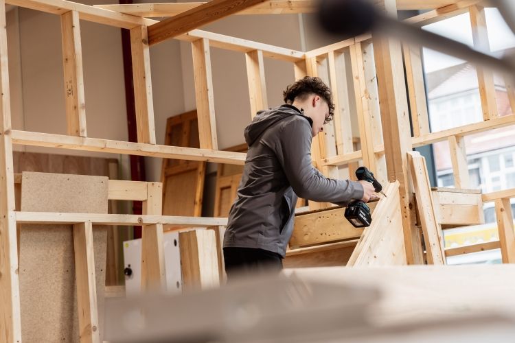 Student working on a carpentry project