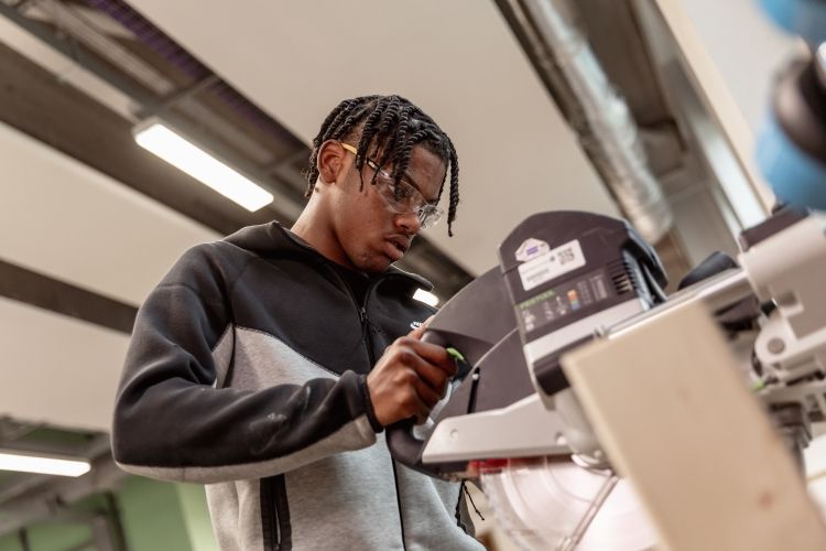 Student working on a carpentry project