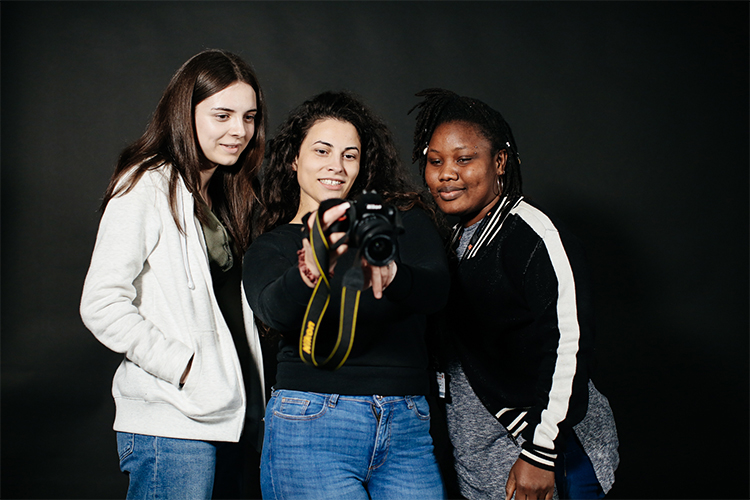 group of students behind camera