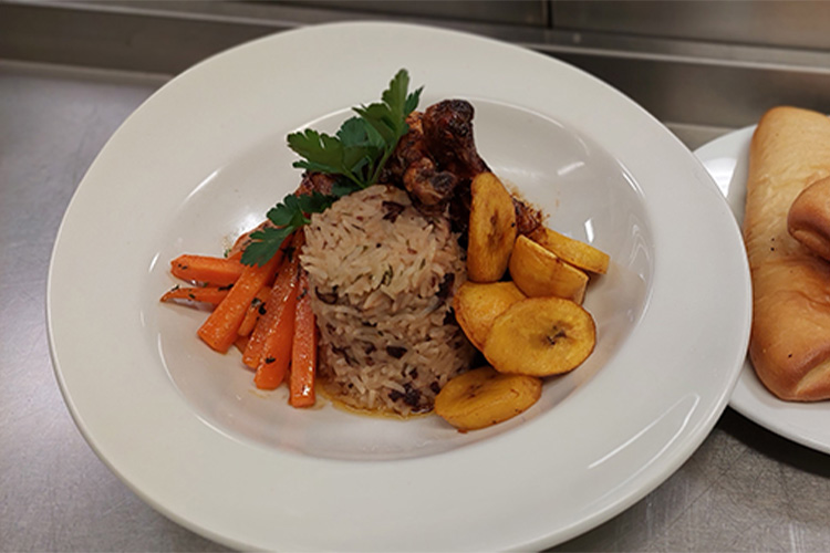 Plate of Caribbean food