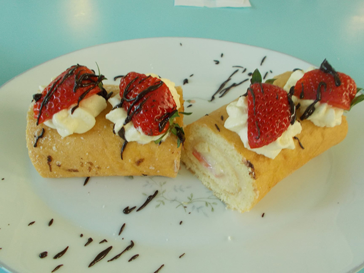 Plate of cake with strawberries