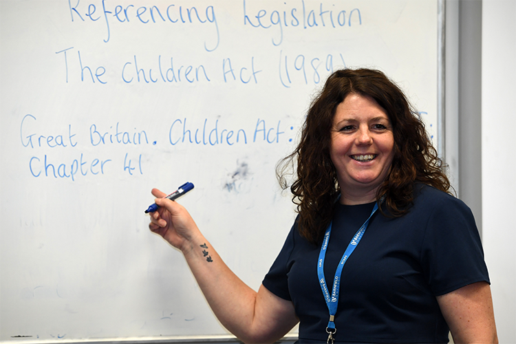 Teacher practicing presenting to a class