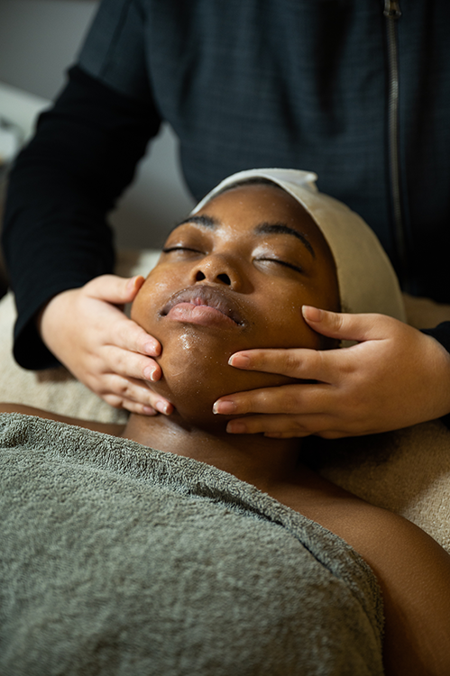 Close up of student having a facial