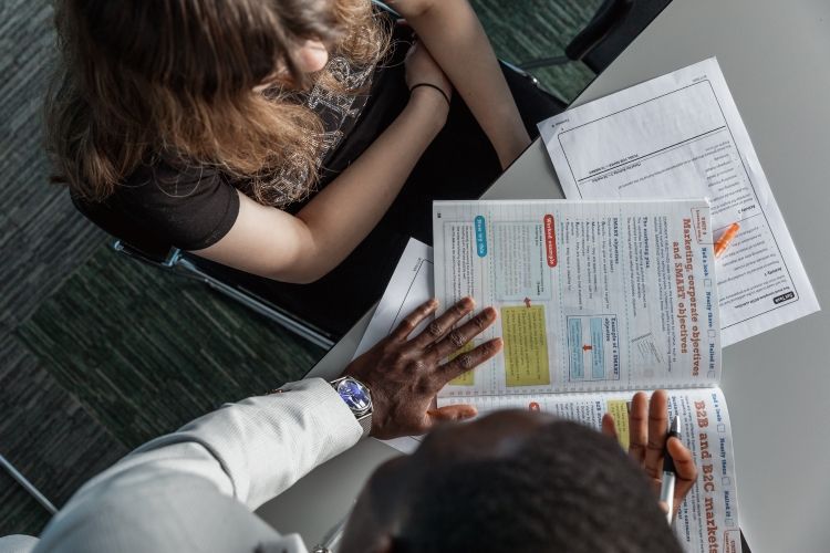 Students working on a business project