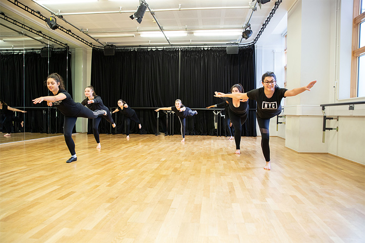 group of students dancing class