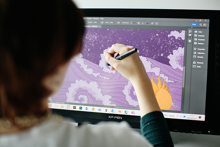 student illustrating