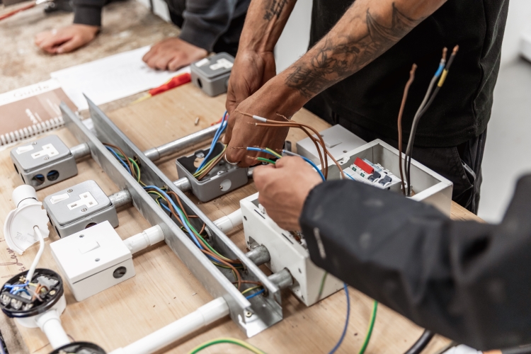 Student working with wires