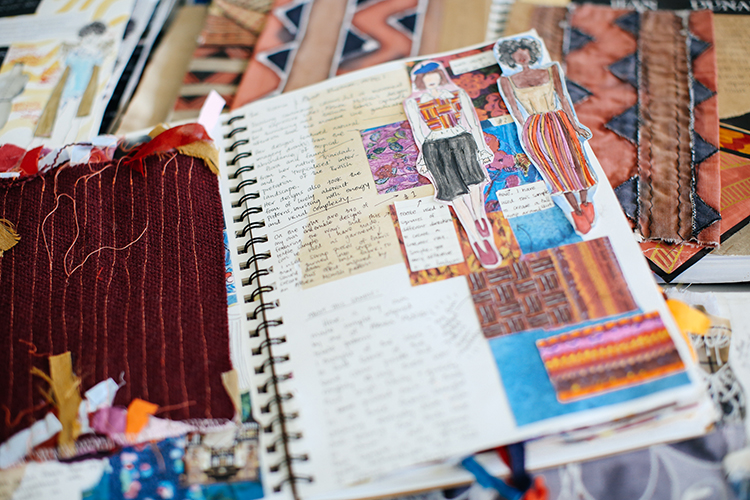 student's fashion design sketchbook