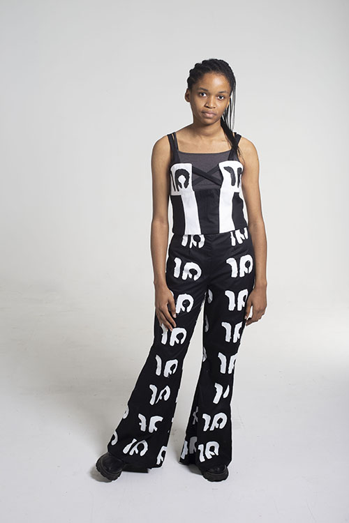student modelling an outift