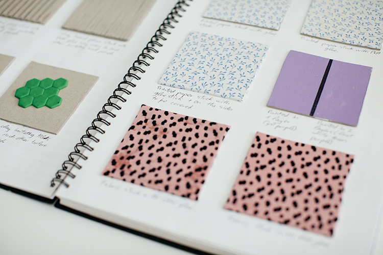 Fabric swatches in a sketchbook