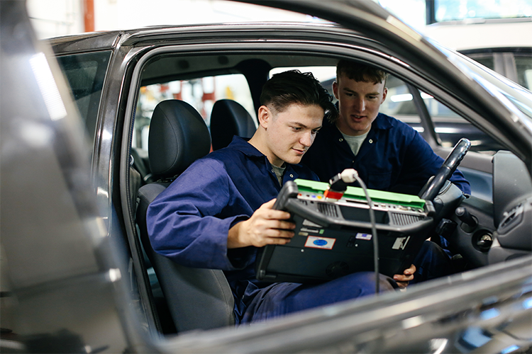 Students inspecting the car quality