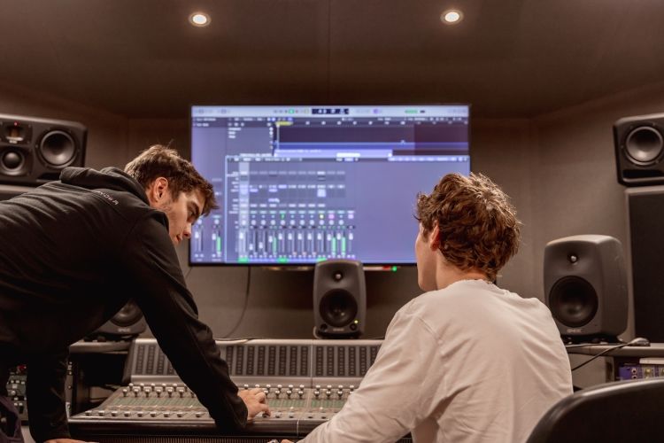 Students working on a music project