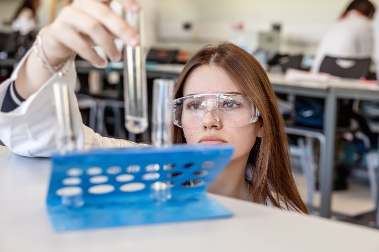 Student reviewing a sample they added to a test-tube