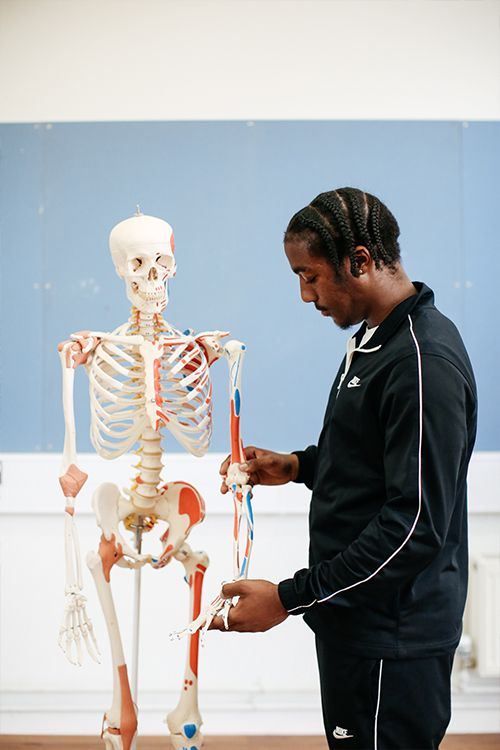 Student with a skeleton